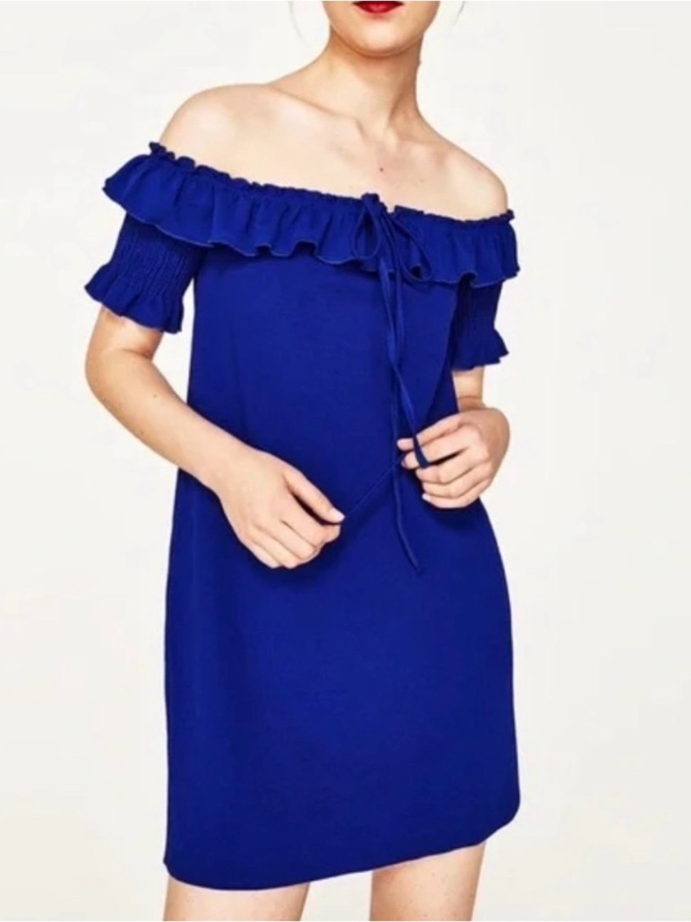 Zara One-Shoulder Ruffle Mini Dress - Cobalt Blue